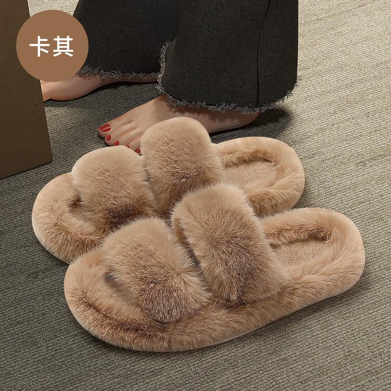 

Домашние пушистые тапочки женские сезонные плюшевые с двойным ремешком дышащие плюшевые комнатные домашние женские тапочки из хлопка для спальни 40 Fits 39 хаки