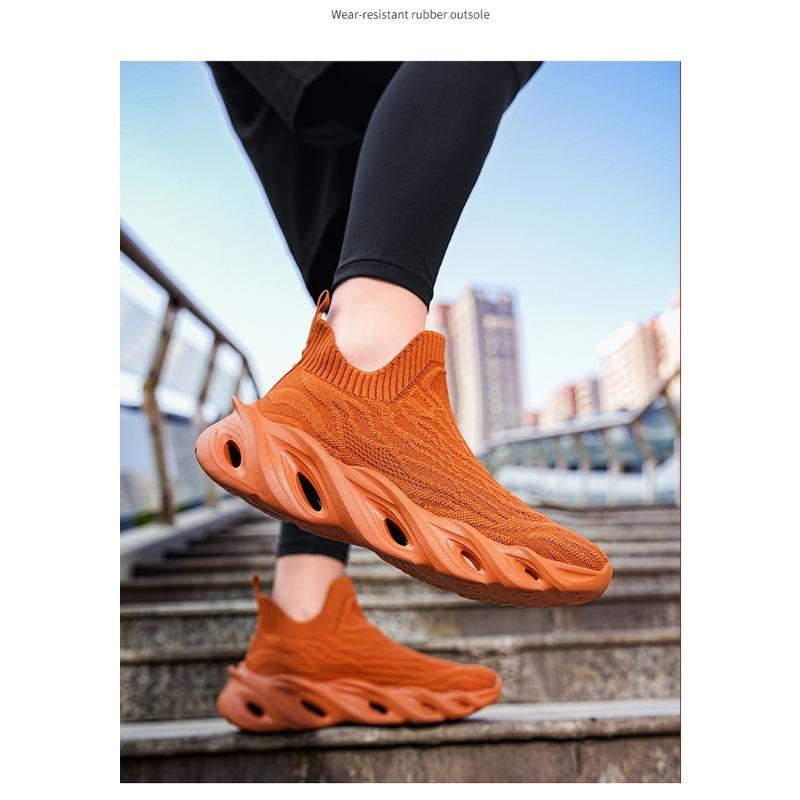 Men's Slip-on Sneakers Breathable Knit Athletic Shoes Hollow-out Cushioned Sole Fashionable Footwear for Training