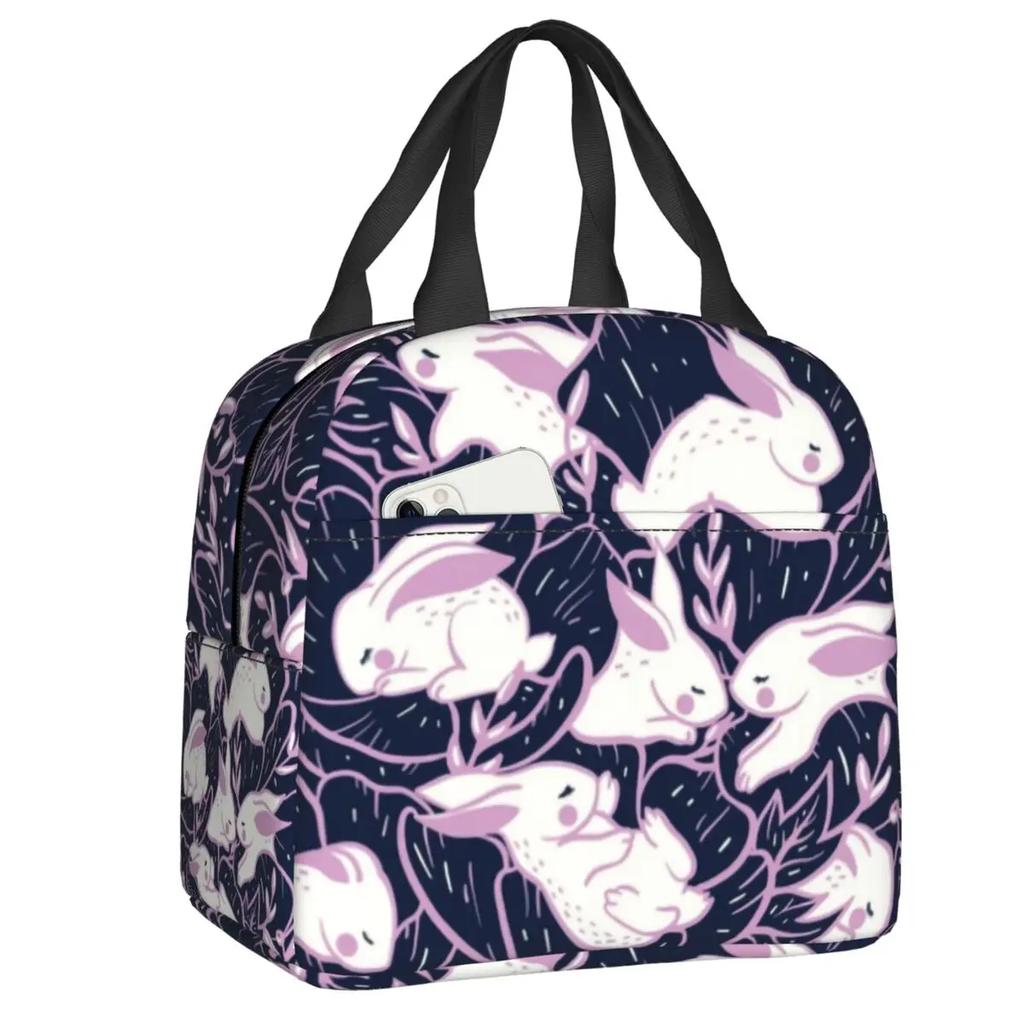Bunny Pattern Lunch Box for Women Multifunction Rabbits Cooler Thermal Food Insulated Lunch Bag Office Work