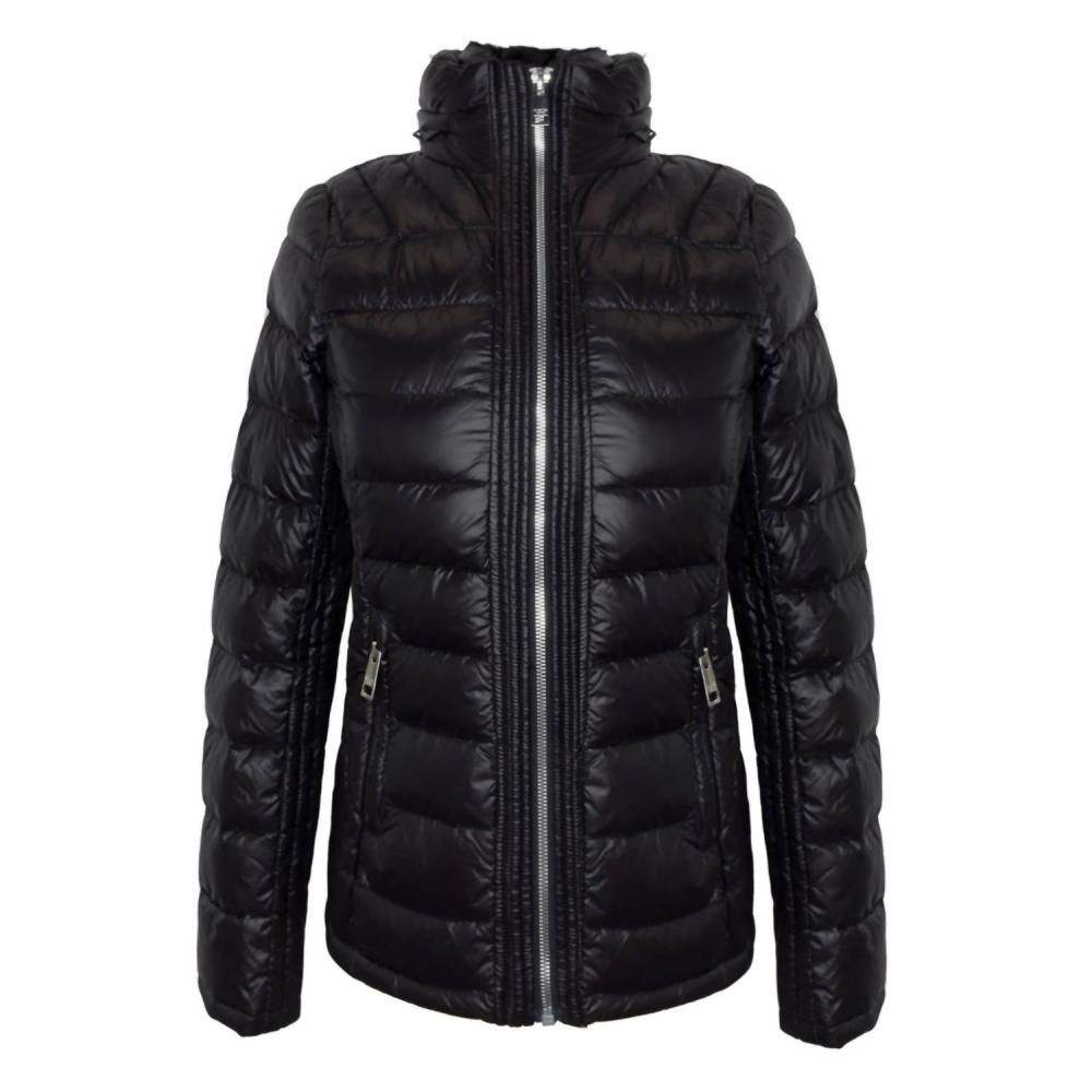 

Double Zip Hidden Hood Down Fill Packable Jacket In Black Black XLarge
