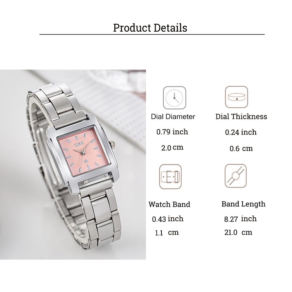 Fashion Light Luxury Women's Quartz Watch Alloy Steel Band Square Dial, Suitable for Women's Daily Wear, Christmas Gift