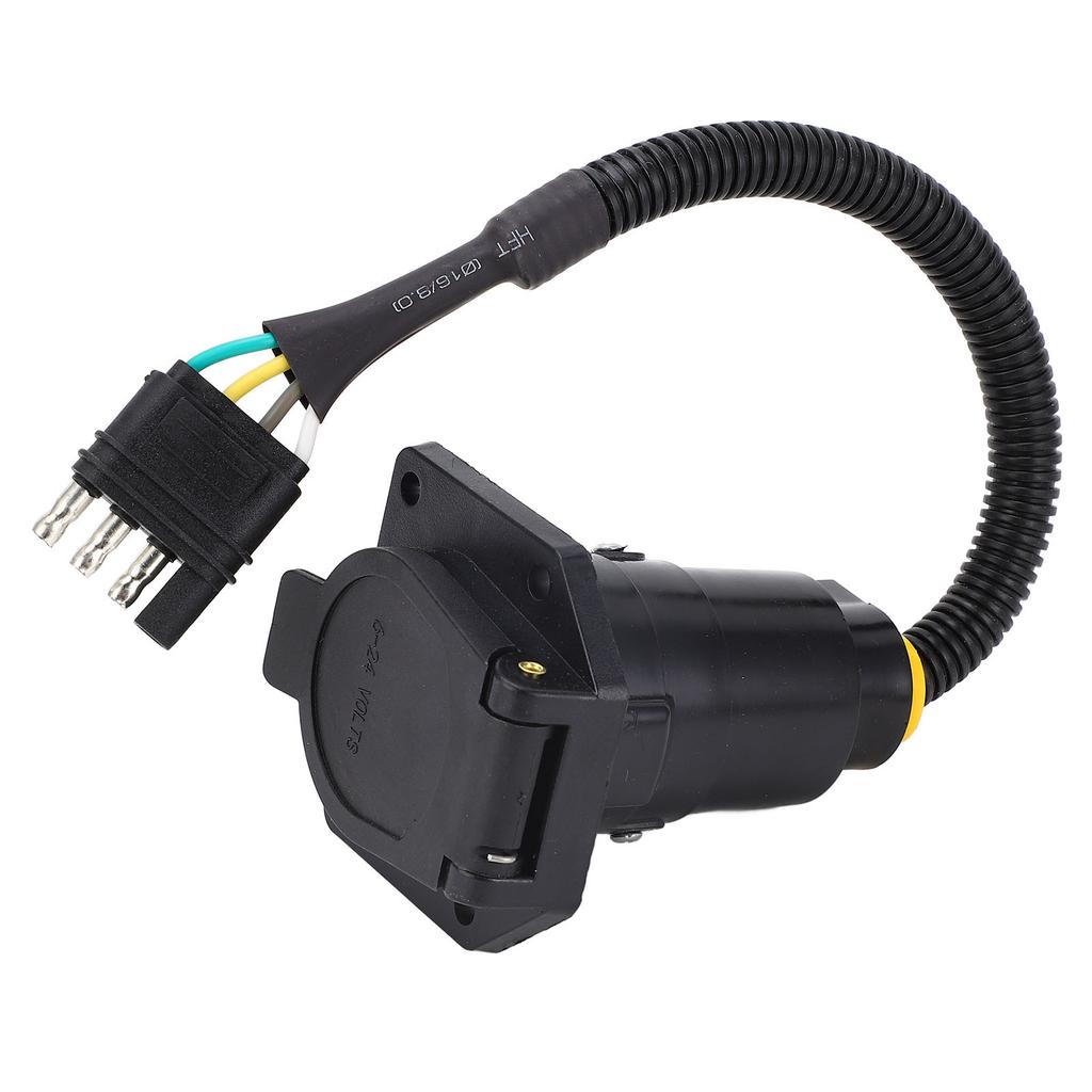 Trailer Adapter 4 Way Flat to 7 Way Round Blade Light Plug Wiring Connector with Mount Bracket for Commercial Vehicles