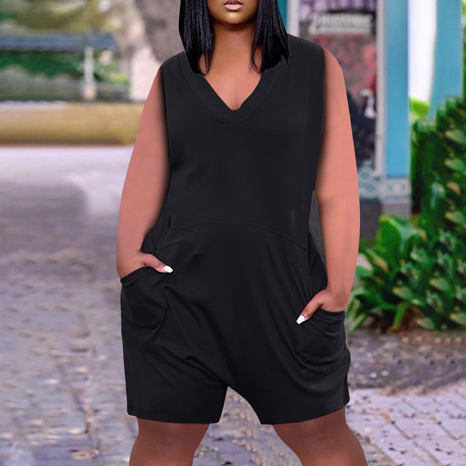 

Женские повседневные комбинезоны без рукавов с V-образным вырезом и карманами больших размеров, широкие шорты, комбинезоны XXL