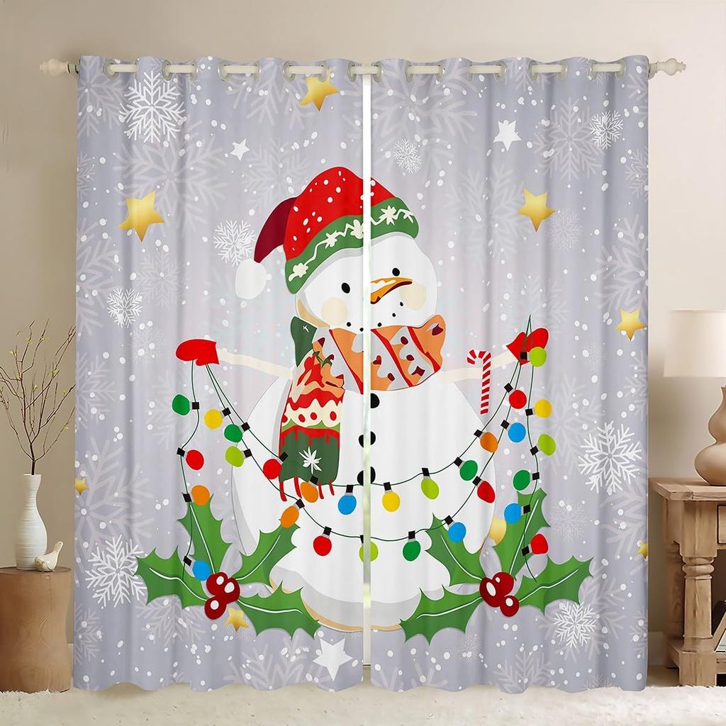 Blackout Christmas Tree Curtain Cute Santa Claus Living Room Decor Cartoon Snowman Window Curtains Drape Made Of Polyester Washable Sitting Ready