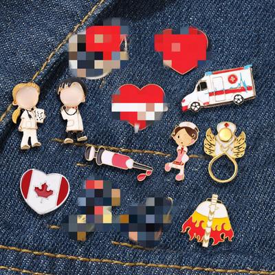 European and American Jewelry, Medical Series Enamel Brooch, Stethoscope Electrocardiogram, Male and Female Nurses, Ambulance Metal Badge