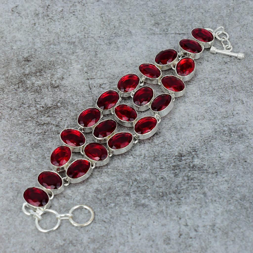 Mozambique Garnet Gemstone Handmade 925 Sterling Silver Bracelet 7-8" M-301