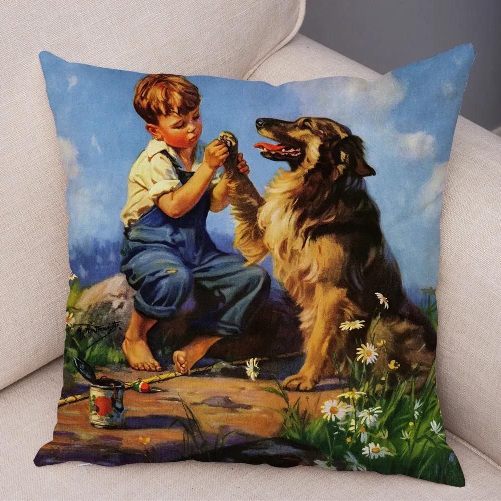 Cute Cartoon Children Cushion Cover Decor Harajuku Oil Painting Lady Pillowcase for Sofa Home Soft Plush Throw Pillow Case