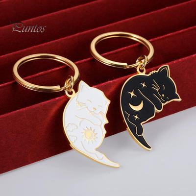 Porte-clés de Couple en forme de chat de dessin animé, ensemble de 2 pièces, cadeau romantique pour la saint-valentin, anniversaire
