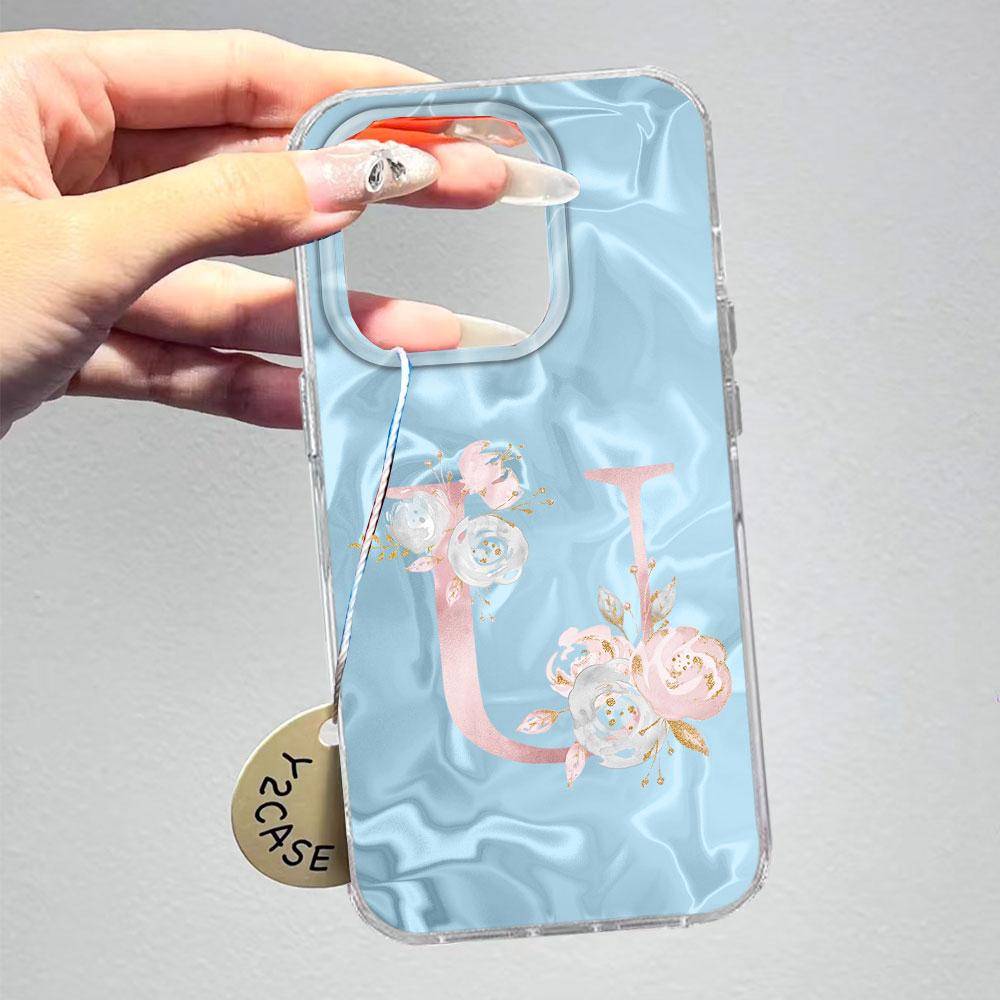 Pink Bule Couple A-Z Letter Flower Shockproof Phone Case For Xiaomi Redmi Note 12 10 8 9 Pro 10S 9s Silicone Shell Back Cover