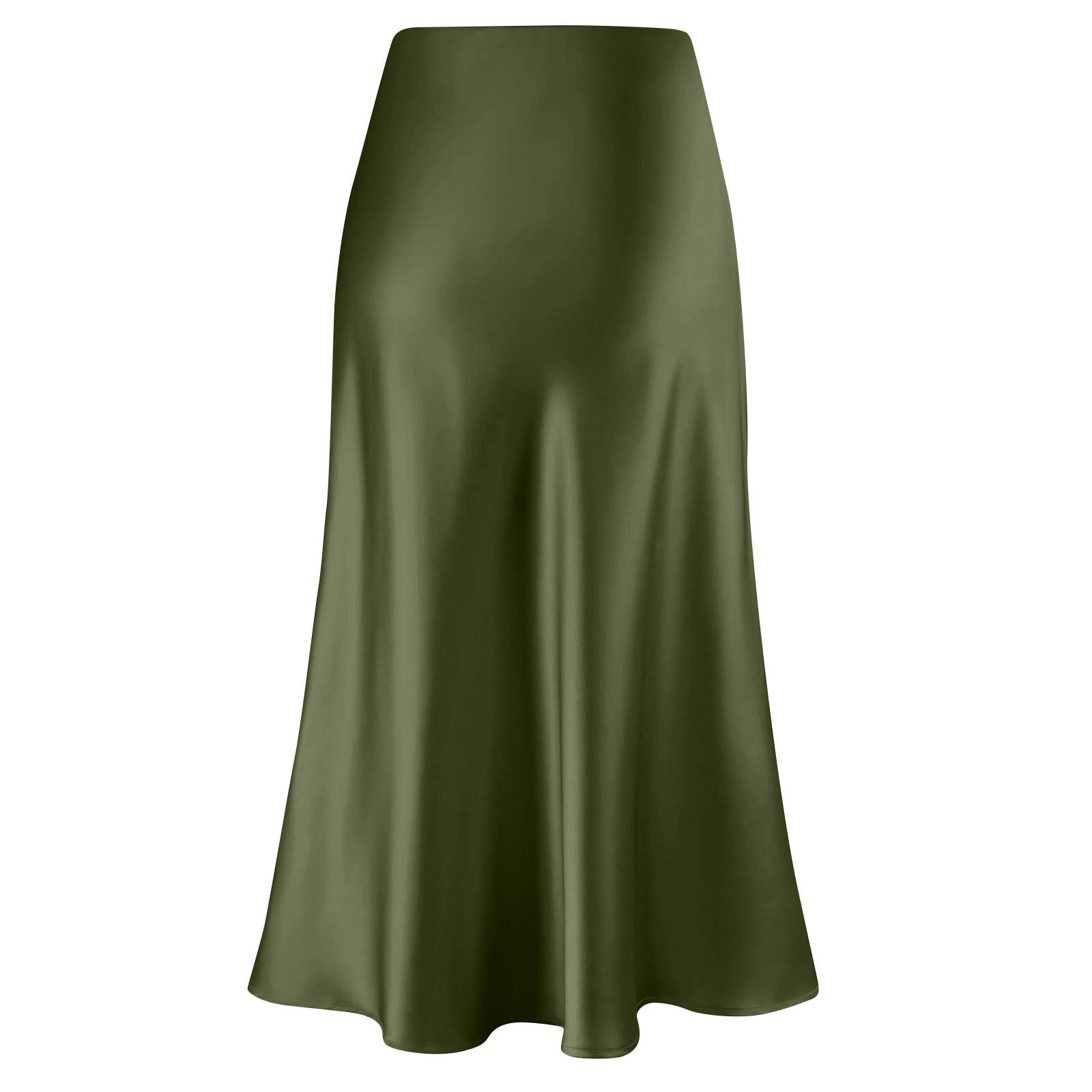 Женская атласная юбка-миди нарядная повседневная трапециевидная юбка с высокой талией — фото 4
