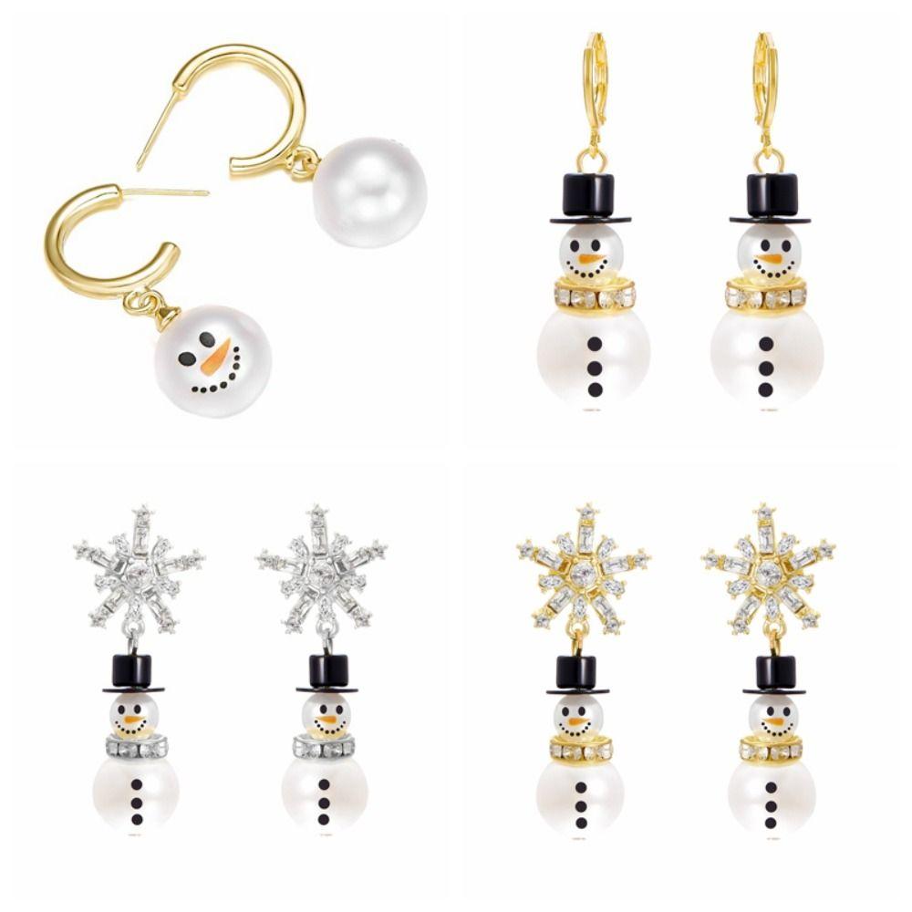 Snowflake Snowman Earrings Pearl Xmas Dangle Earrings Exquisite Christmas Earrings  Women
