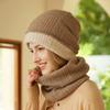 Women 100% Cashmere Tube Scarf Cable Knit Neck Warmer Ring Double Faced Thick Cap Reversible Knitted Beanies Winter 2-Pcs Set