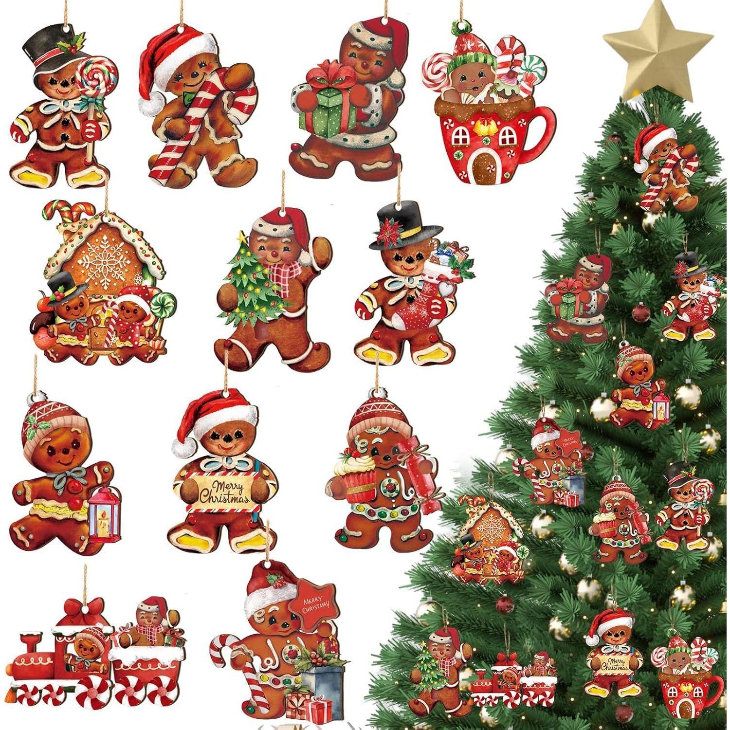 

16Pcs Christmas Decorations, Gingerbread House Ornaments, Festive Tree Hanging Decor for Holiday Party, Classroom and Office, Family Activity