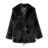 Women's Belt Decoration Collar Solid Color Medium Long Coat Autumn/Winter Long Sleeve Loose Coat