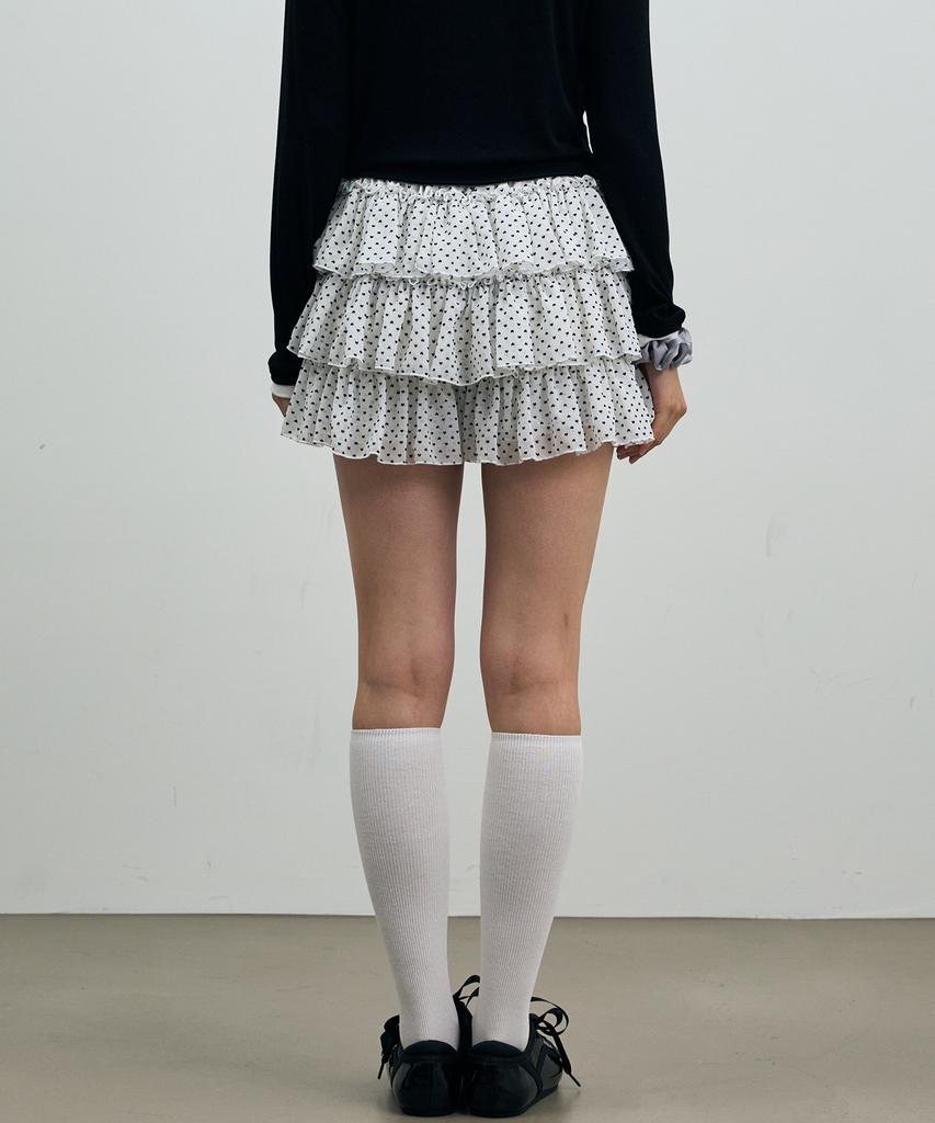Alikim Mini Heart Cancan Skirt Pants / White