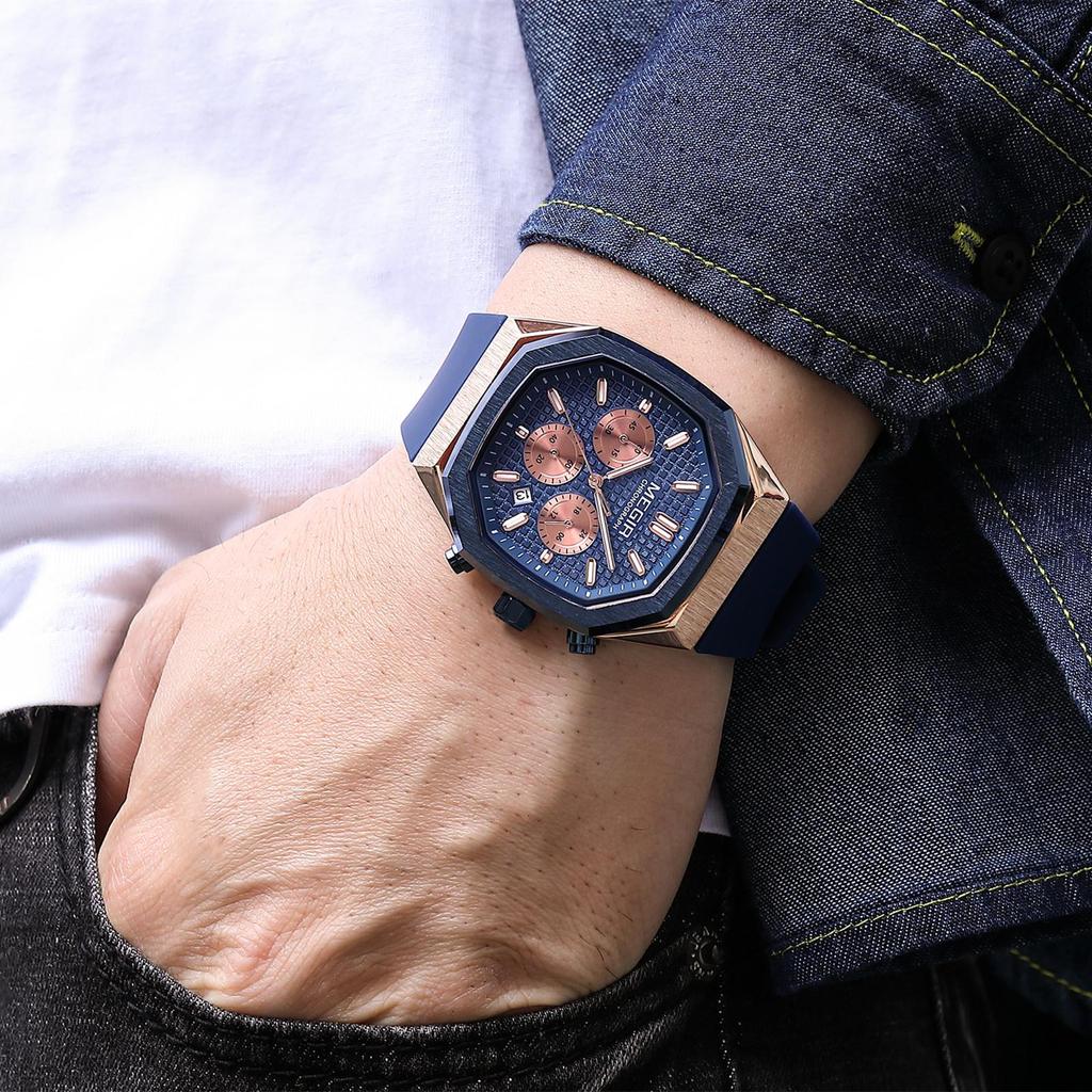 MEGIR Chronograph Fashion Sport Casual Watches for Men Silicone Waterproof Quartz Wristwatch Date Clock Reloj Hombre 2215