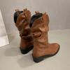 Pleated pile boots women's 2024 winter new thick heel thick sole pointed western boots fashion temperament fashion boots