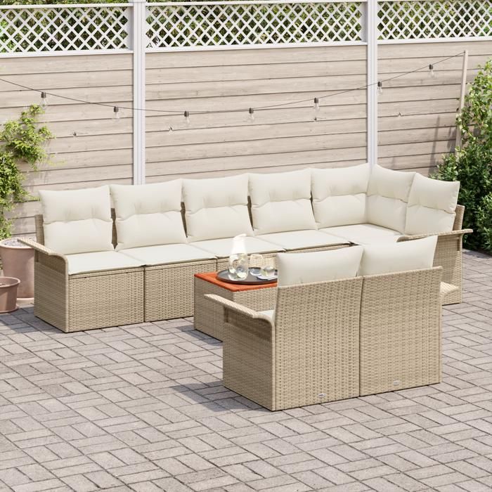 VidaXL Ensemble de canapé de jardin 9 pièces avec coussins beige poly rattan acacia 3347344