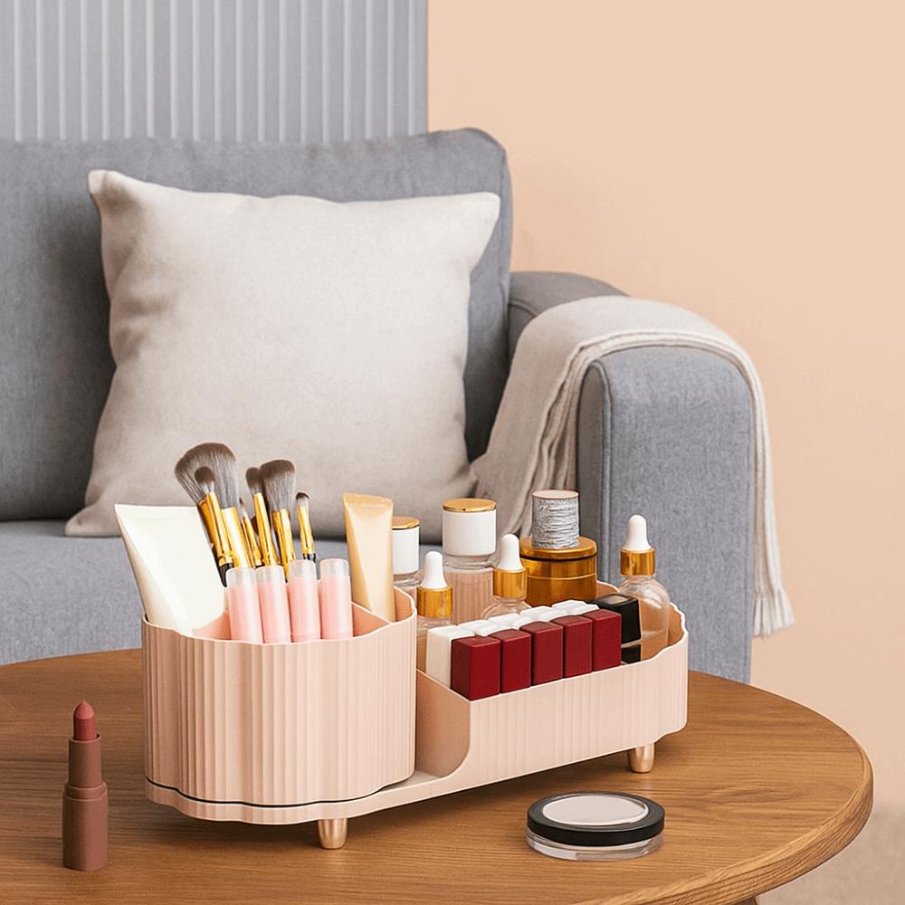 Plastic Cosmetic Storage Box 360° Rotating Large Capacity Makeup Brushes Holder Anti-slip Space Saving Makeup Organizer Desktop