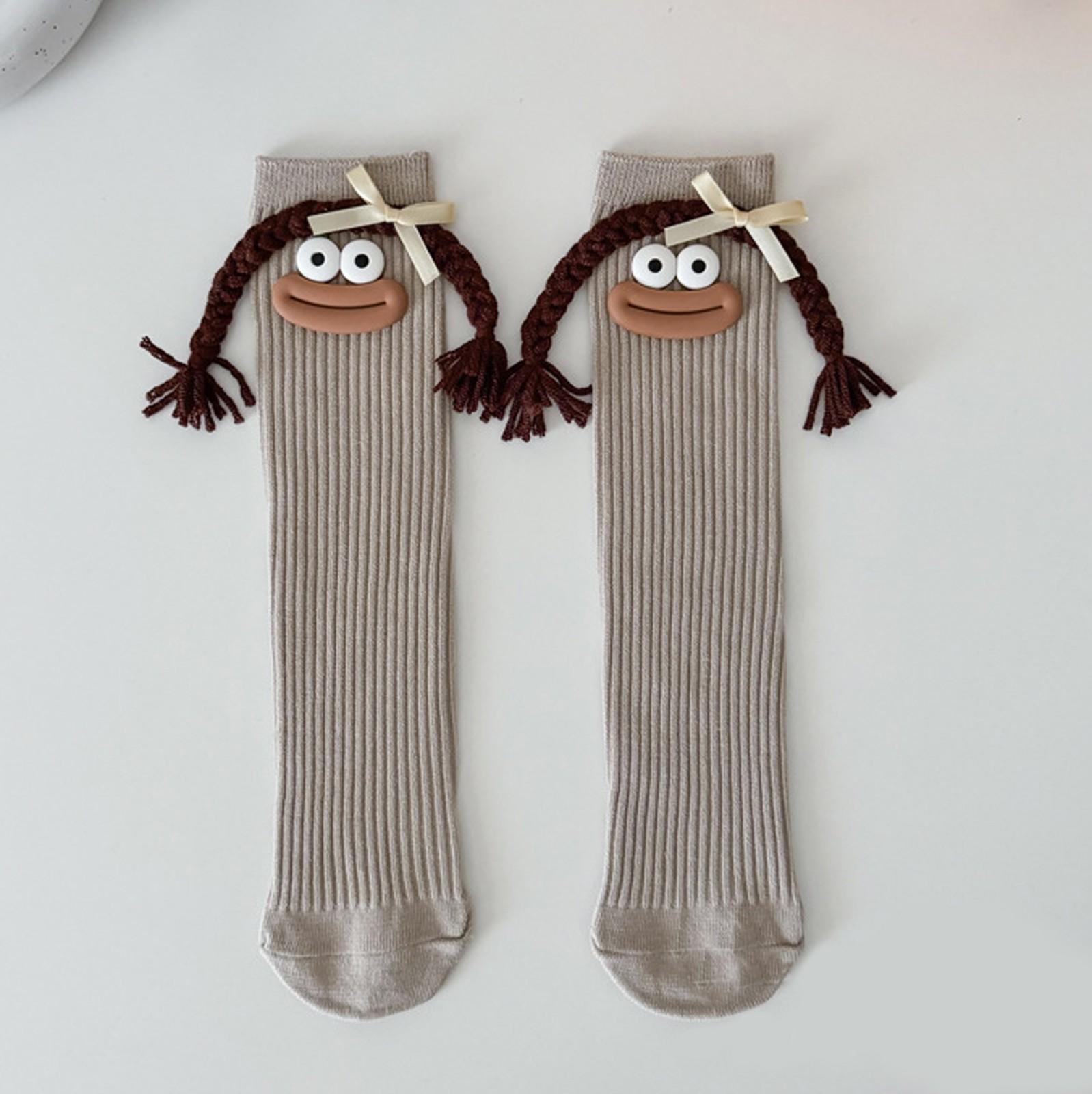 

Носки средней длины для девочек с цветными косичками в виде большого рта, забавные длинные носки, милые носки средней длины One Size коричневый