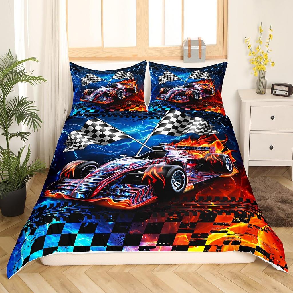 Checkered Flag Duvet Cover Sets for Teens Adults Queen Lightweight Quilt Covers Racing Themed Bedding Set Bedroom Decor No Quilt