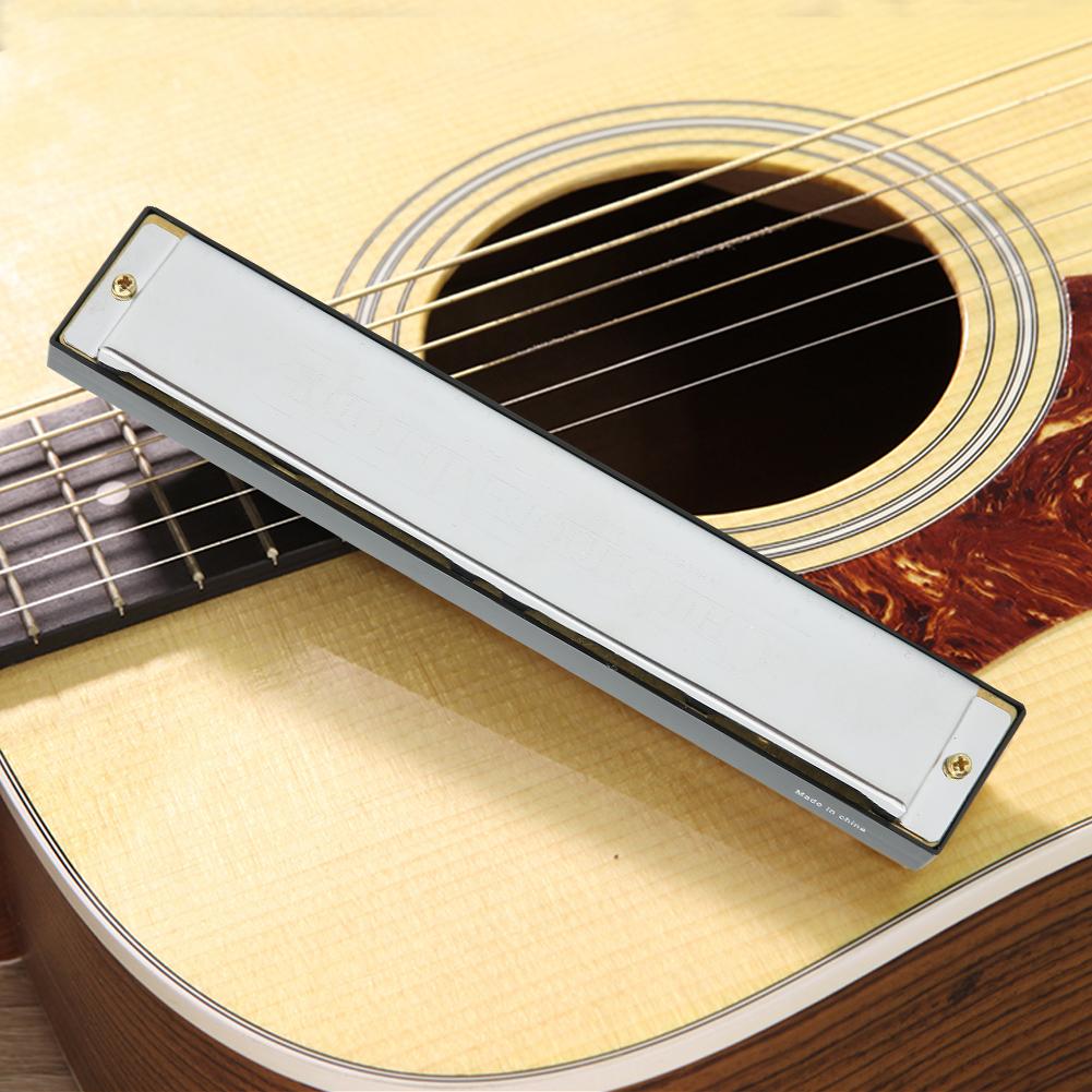 Professional Mouthorgan Harmonica Diatonic Harp C Key Stainless Steel Cover Plate 24?HoleBlack