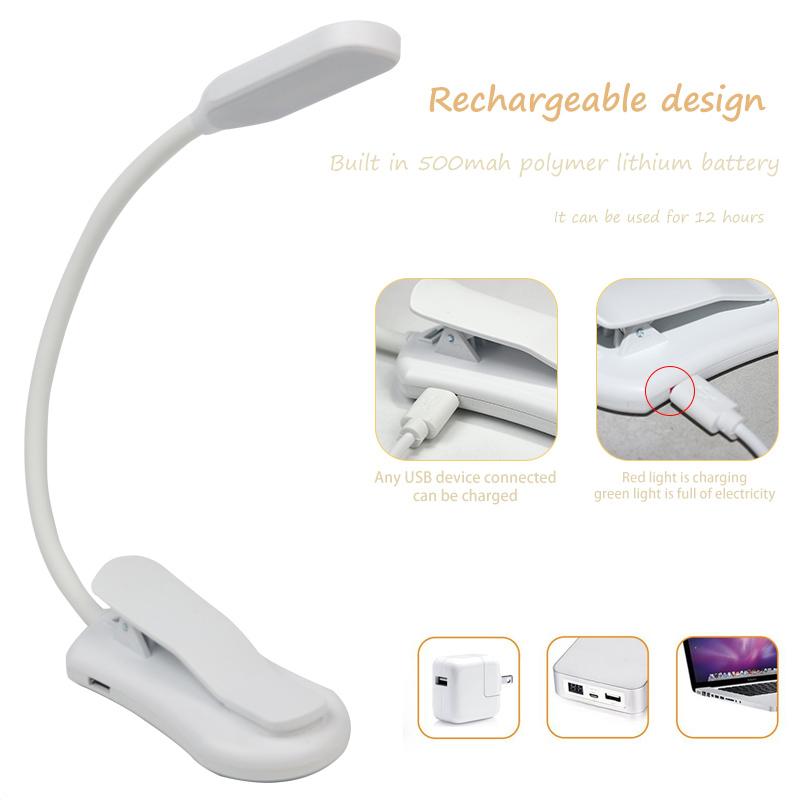 Wholesale High Quality Flexible Small Led Bedside Reading Light With Usb Rechargeable Clip On Led Book Reading Light For