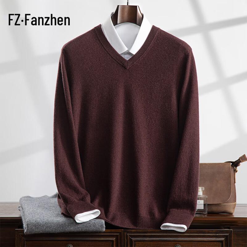 Fanzhen Men's V-Neck Cashmere Blend Sweater
