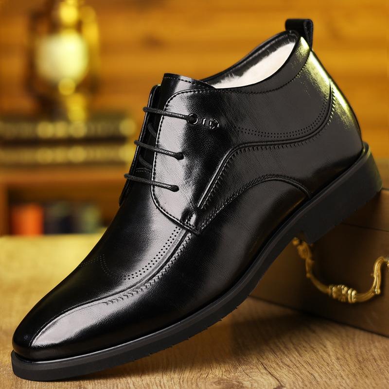 

Winter High-top Fleece Leather Shoes for Men Solid Color Business Dress Shoes Man New Designer Fashion Casual Warm Cotton Shoe 38