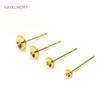 18K Gold Plated Pearl Post Earring Mounting S925 Sterling Silver Needle Cup Shape Earring Settings Ear Post Pin Findings