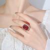 Huamei Smycken Ring Simulering Röd Korund Smaragd Zirkon Dam Högklassig Lätt Lyx Retro