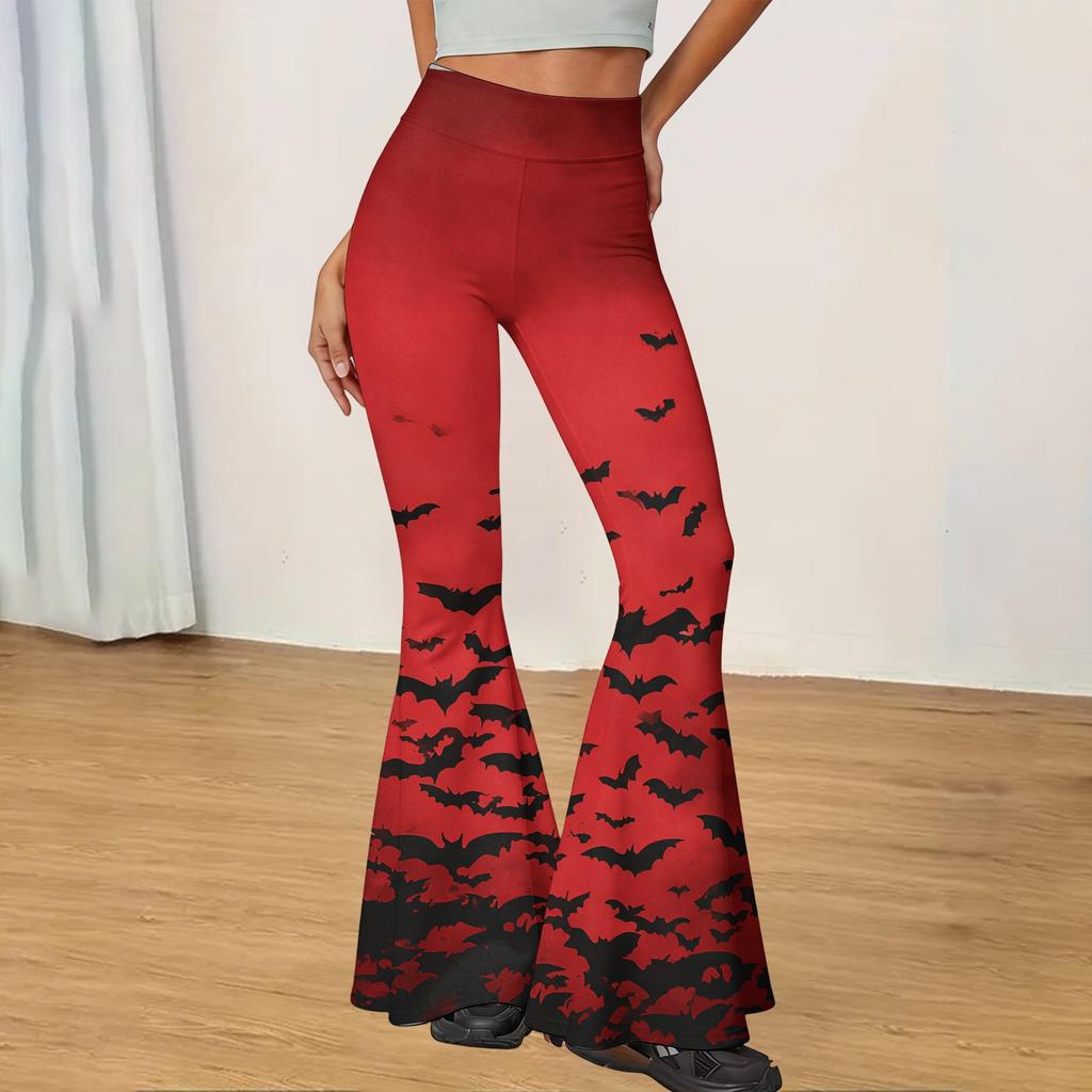 Women Casual Halloween Printed Flared Yoga Pants High Waist Stretchy Bootcut Leggings Comfortable Fit for Daily Wear