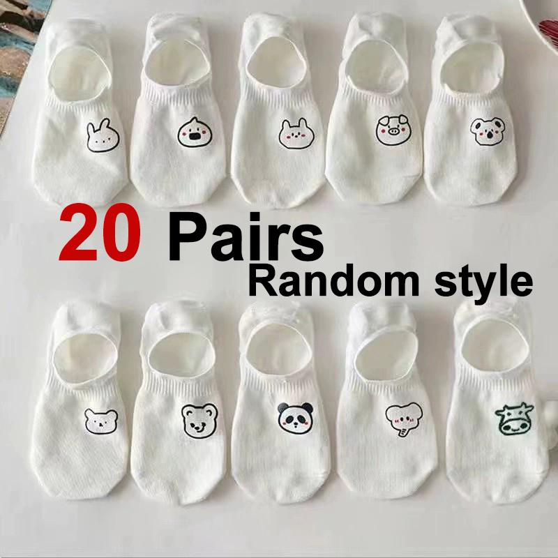 5/10/20 Pares Mujer Blanco Dibujos Animados Calcetines Invisibles Diseño Animal Lindo Absorbentes de Sudor Transpirables Suaves Cómodos Calcetines Casuales