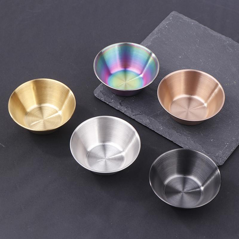 1Pc Stainless Steel Small Round Seasoning Dish  Pot Dipping Bowl Soy Sauce Cup Sushi Vinegar Soy Saucer Container Tray