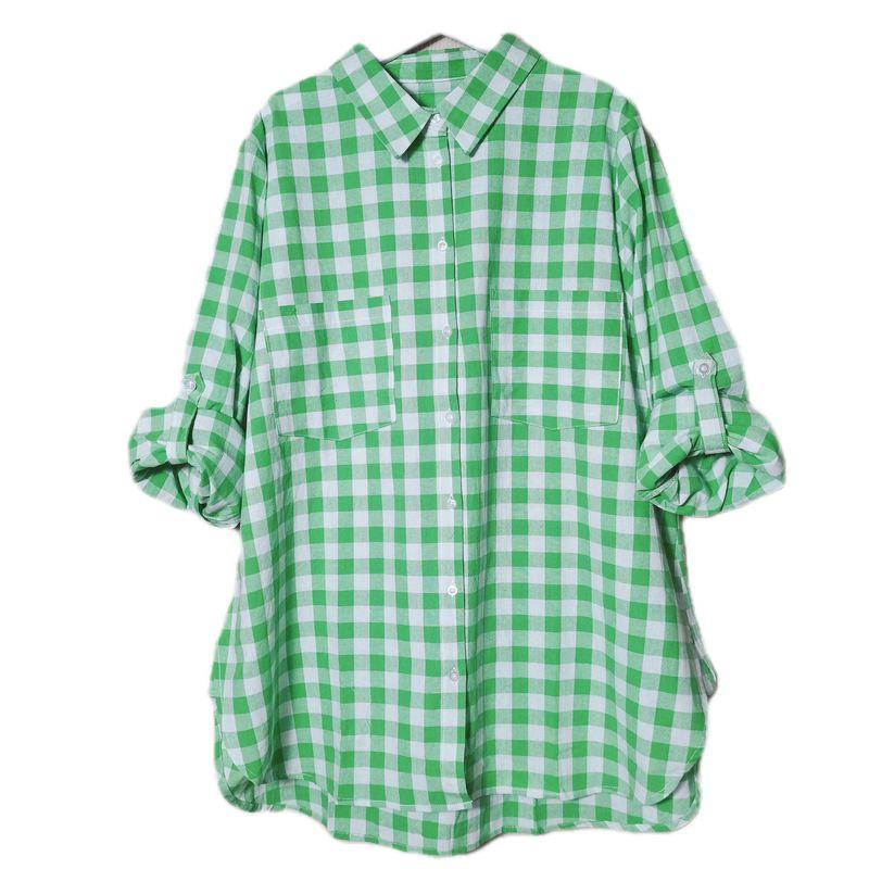 Export Fashion Original Order Front Short Back Length Stripes Patchwork Long Sleeves Shirt Female Mid Length Long Length Plus Size Literary Fan Chun