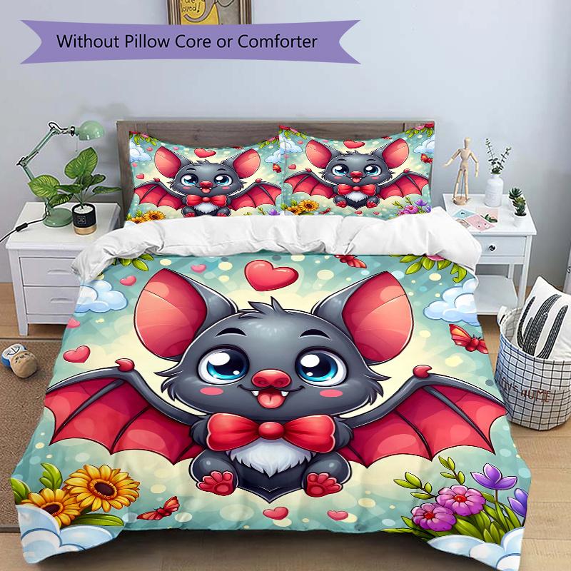 

3pcs Bat s Ideas Printed Quilt Set - Soft and Comfortable Quilt Cover for Bedroom, Guest Room and Dormitory Decorative Bedding Set 1 Duvet C 135cm*200cm