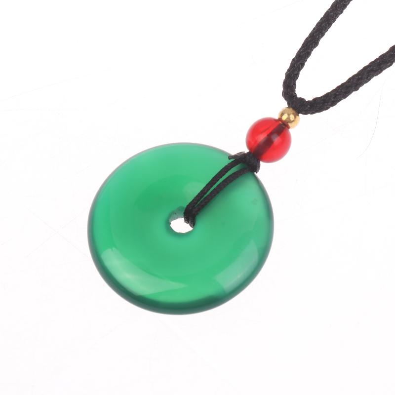 Natural Green Jade Donut Charm Necklace Ice Embellish Green Pendant Necklaces Simple  Jewelry For Women Men Gifts