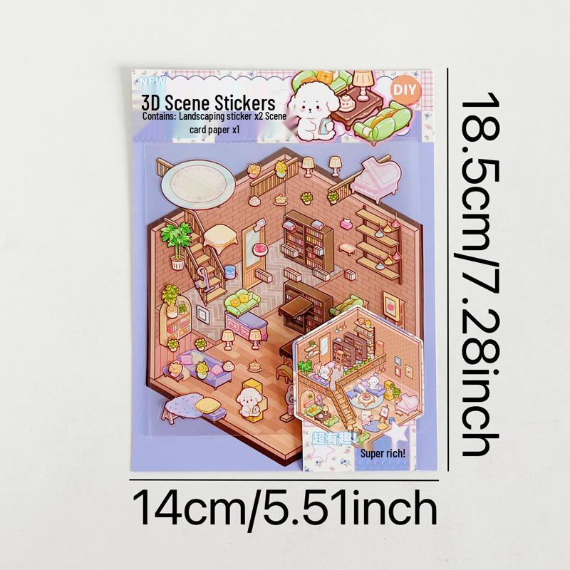 Handmade 3D Layered Children's Scenery Stickers for Bullet Journals