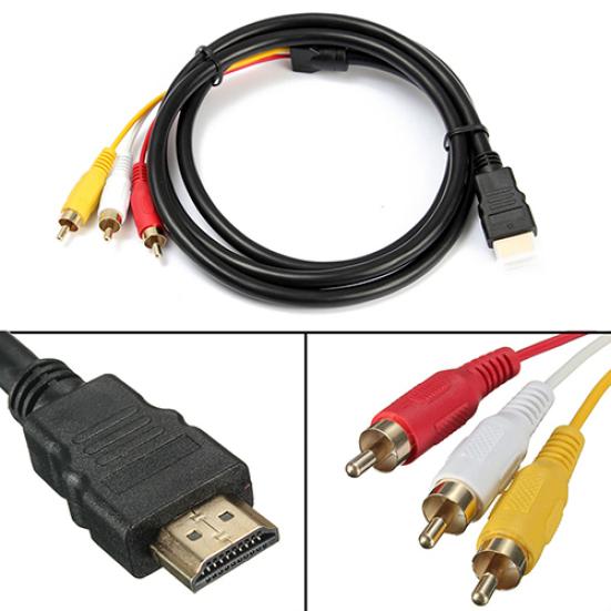 5 Feet 1080P HDTV HDMI-compatible Male to 3 RCA Audio Video AV Cable Cord Adapter