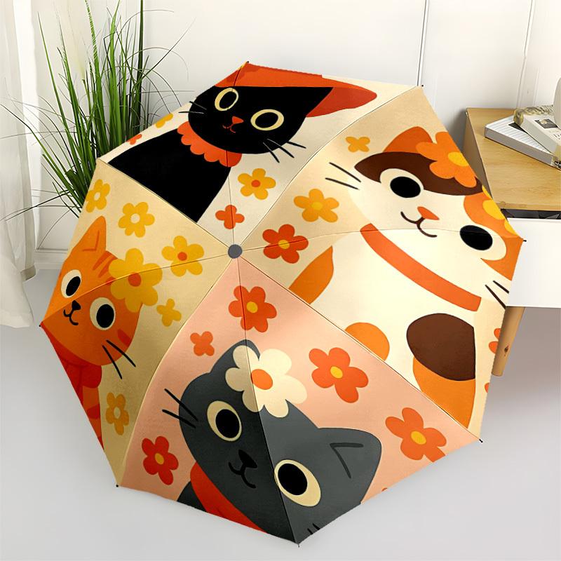 1pc Floral Cats Automatic Open/Close Umbrella Compact Folding Umbrella, All-Season Portable Umbrella for Women/Men F1124107