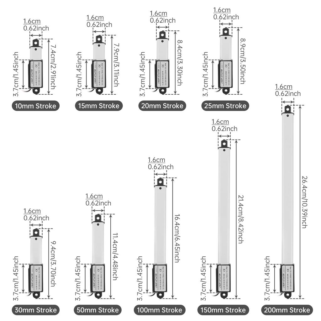Mini Electric Linear Actuator 12V 10-200mm Stroke Electric Reciprocating Lifting Linear Motion Actuator for Home Automation with Mounting Brackets