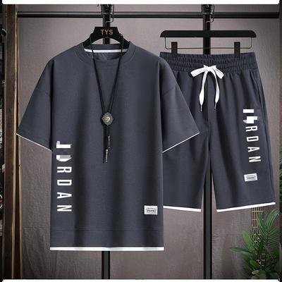 Heren Wafelgebreid T-shirt met Korte Mouwen & Shorts Set, Casual Zomer Sportkleding