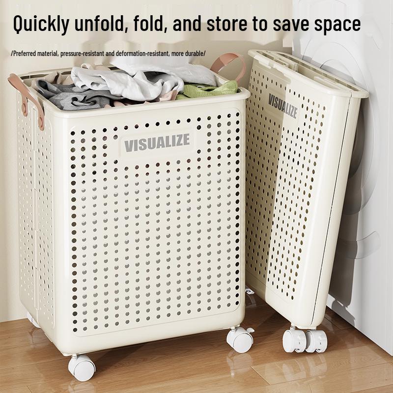 Foldable Laundry Hamper: Large Capacity Floor-Standing Clothes Storage Basket for Bathroom or Household Use.