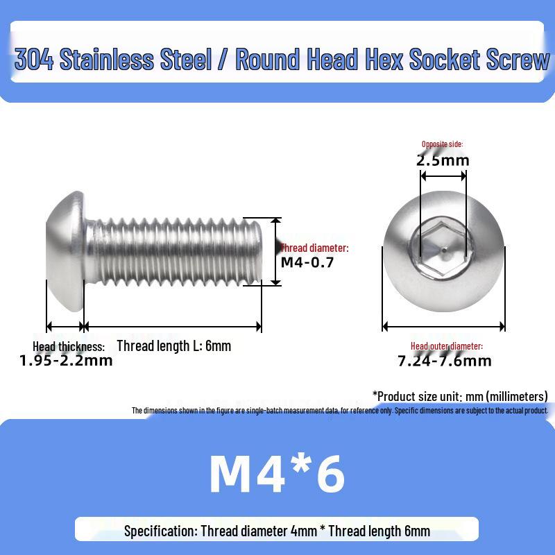 304 Stainless Steel Mushroom Head Hexagon Screw M2-M6