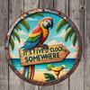 Vintage Parrot Round Metal Tin Sign Tropical Beach Decor Hawaiian Gift