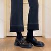 Damen Plateau-Loafer Frühling Herbst Zum Hineinschlüpfen Vintage Klobige Lederschuhe Mode Schnallenriemen Höhenverstellbar Mittlerer Absatzschuhe