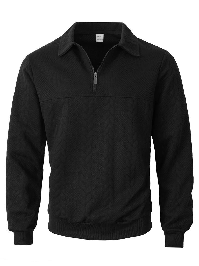 Half-Zip Stand Collar Cable Knit Men's Pullover Hoodie