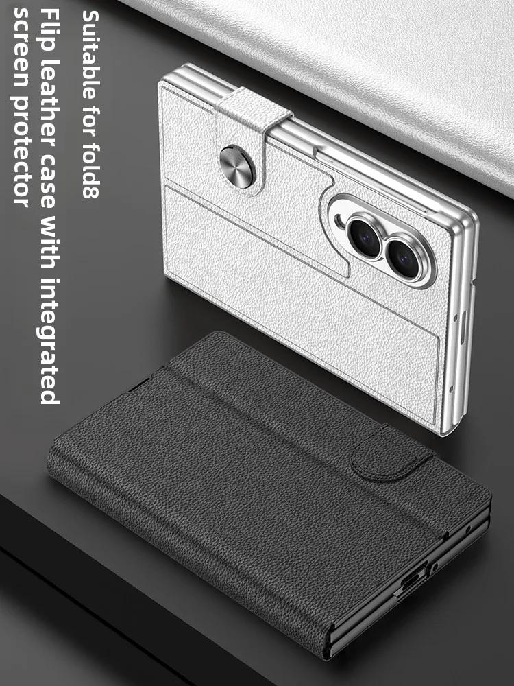 Luxus Business Flip Leder Displayschutz Hülle für Samsung Z Fold 8 Breite Stoßfeste Scharnierabdeckung Ständer Schlanke Passform Hülle
