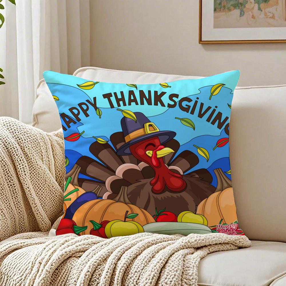 Thankful Festival Turkey Cushion Cover Linen Minimalist Soft for Sofa Bed Home Room Decor