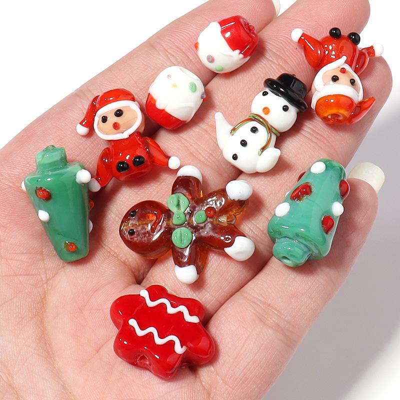 2pcs/lot Christmas Series Lampwork Beads Cute Santa Claus Snowman Xmas Tree Loose Glass Beads For DIY Jewelry Making Accessories